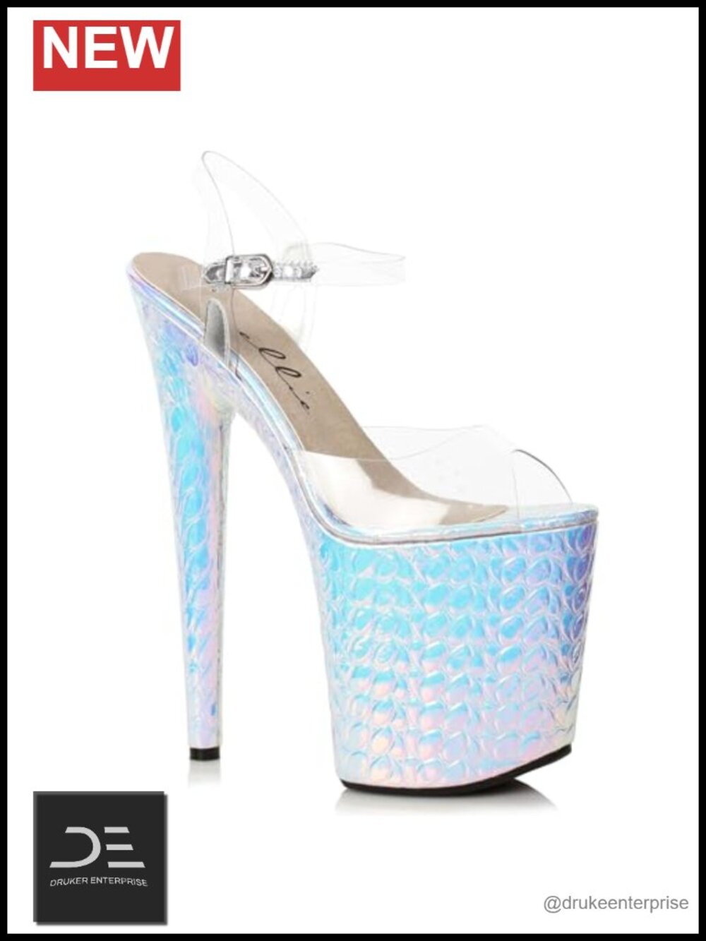 8\" Heel Platform Sandal Women's Hologram PU Ankle Strap Buckle Open Toe Dancing